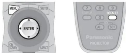 MENU SHUTTER ENTER ON SCREEN ASPECT STATUS DEFAULT 0 ID ALL SET Panasonic PROJECTOR