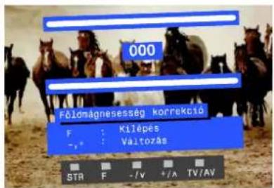 000 Főlomágnesesség korrekció F : Kilépes -,+ : Változás STR F -/V +/A TV/AV