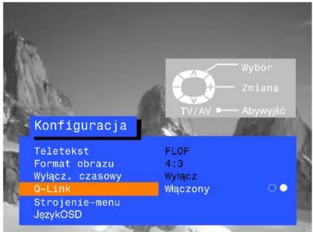 Konfiguracja Teletekst FLOF Format obrazu 4:3 Wyłącz. czasowy Wyłącz Q-Link Włączony Strojenie-menu JęzykOSD