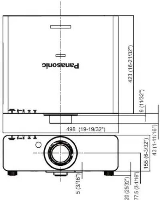 Panasonic 423 (16-21/32") 9 (11/32") 498 (19-19/32") 5 (3/16") 20 (25/32") 77.5 (3-1/16") 155 (6-3/32") 43 (1-11/16")