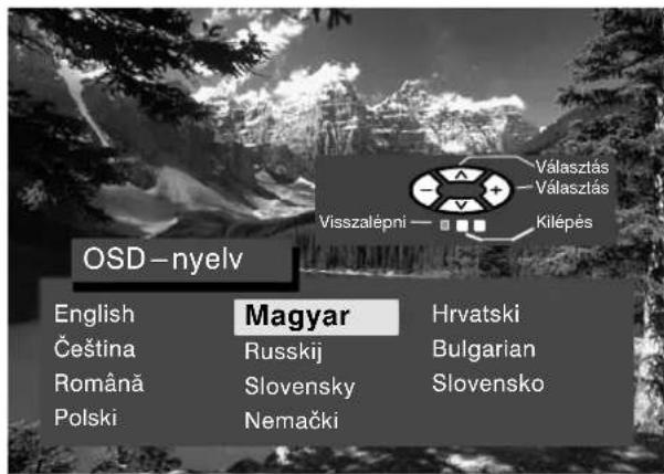 OSD–nyelv English Čeština Română Polski Magyar Russkij Slovensky Nemački Hrvatski Bulgarian Slovensko Választás Választás Visszalépni Kilépés