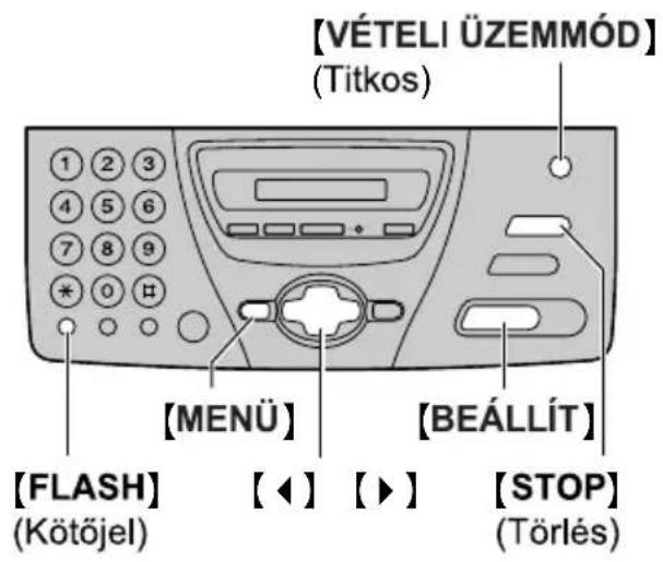 [VÉTELI ÜZEMMÓD] (Titkos) [1 2 3 4 5 6 7 8 9 * 0 H [MENÜ] [BEÁLLÍT] [FLASH] (Kötőjel) [◀] [▶] [STOP] (Törlés)