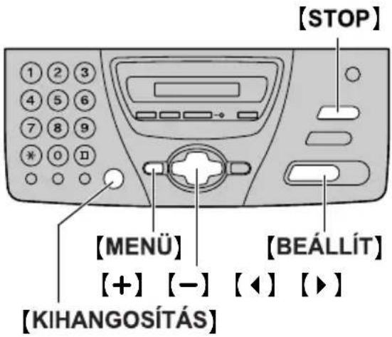 [STOP] [MENÜ] [+] [-] [◀] [▶] [BEÁLLÍT] [KIHANGOSÍTÁS]
