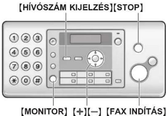 [HÍVÓSZÁM KIJELZÉS][STOP] [MONITOR] [+][-] [FAX INDÍTÁS]