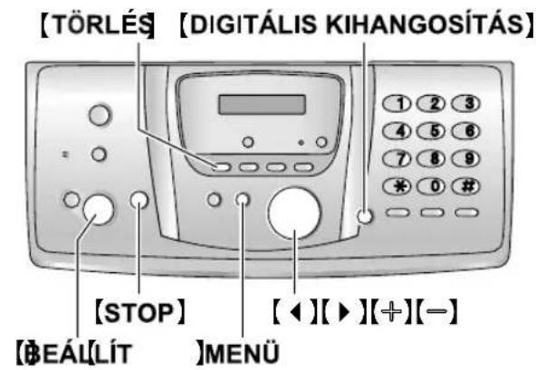 [TÖRLÉS] [DIGITALIS KIHANGOSÍTÁS] 1 2 3 4 5 6 7 8 9 * 0 # [STOP] [◀][▶][+][-] [BEÁL[LÍT] MENÜ