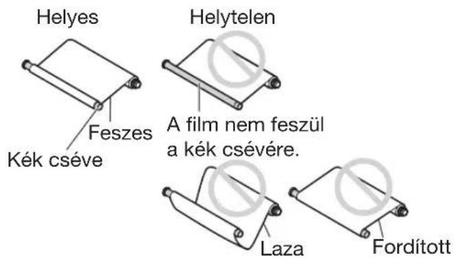 Helyes Feszes Kék cséve Helytelen A film nem feszül a kék csévére. Laza Fordított