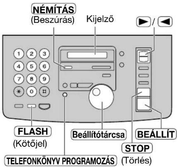 NÉMÍTÁS (Beszúrás) Kijelző FLASH (Kötőjel) TELEFONKÖNYV PROGRAMOZÁS Beállítótárcsa BEÁLLÍT STOP (Törlés)