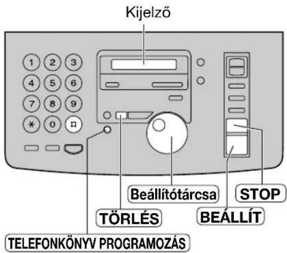 Kijelző 1 2 3 4 5 6 7 8 9 * 0 口 Beállítótárcsa STOP TÖRLÉS BEÁLLÍT TELEFONKÖNYV PROGRAMOZÁS