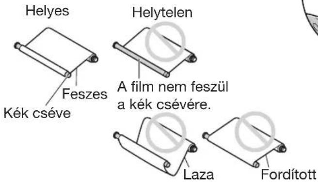 Helyes Feszes Kék cséve Helytelen A film nem feszül a kék csévére. Laza Fordított