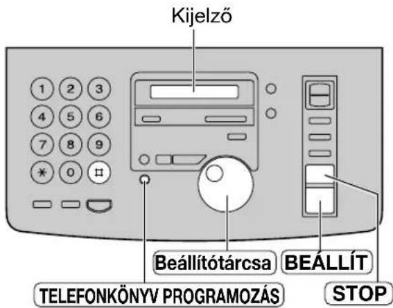 Kijelző 1 2 3 4 5 6 7 8 9 * 0 □ Beállítótárcsa BEALLÍT TELEFONKÖNYV PROGRAMOZÁS STOP