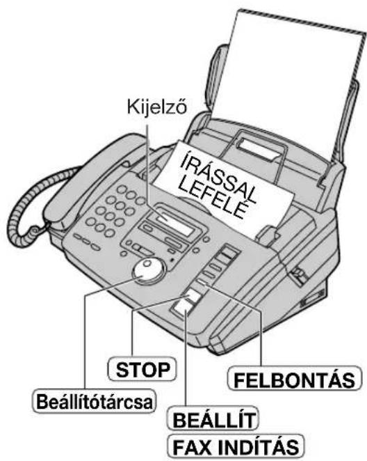 Kijelző ÍRÁSSAL LEFELE STOP FELBONTÁS Beállítótárcsa BEÁLLÍT FAX INDÍTÁS