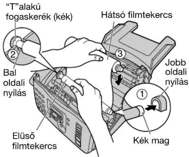 "T"alakú fogaskerék (kék) Bal oldali nyílás Elüső filmtekercs Hátsó filmtekercs Jobb oldali nyílás Kék mag