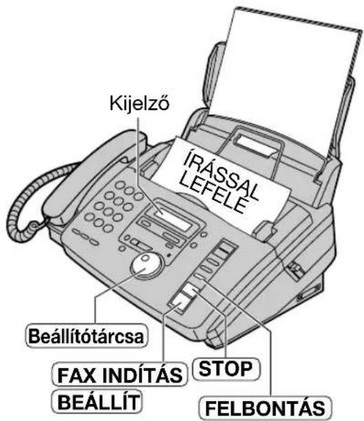 Kijelző ÍRÁSSAL LEFELE Beállítótárcsa FAX INDÍTÁS BEÁLLÍT STOP FELBONTÁS
