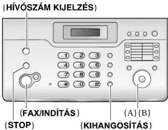 {HÍVÓSZÁM KIJELZÉS} {1 2 3 4 5 6 7 8 9 * 0 # {FAX/INDÍTÁS} {STOP} {A}{B} {KIHANGOSÍTÁS}