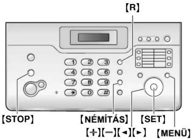 [R] 1 2 3 4 5 6 7 8 9 * 0 # [STOP] [NÉMÍTÁS] [SET] [+][-][◀][▶] [MENÜ]