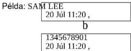 Példa: SAM LEE 20 Júl 11:20, b 1345678901 20 Júl 11:20,