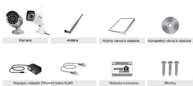 Kamera Anténa Rychty návod k obsluhe Kompletný návod k obsluhe Nepájaci adaptér Ethernet kabel RJ45 Nalepka varovania Skrutky