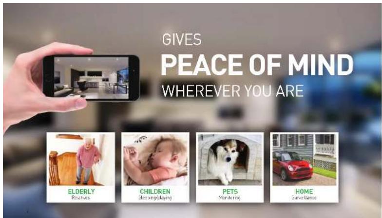 GIVES PEACE OF MIND WHEREVER YOU ARE ELDERLY Rechts CHILDREN Sleezing/playing PETS Monitoring HOME Sun Life