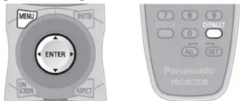 MENU SHUTTER ENTER ON SCREEN ASPECT 7 8 9 STATUS DEFAULT 0 ALL SET Panasonic PROJECTOR
