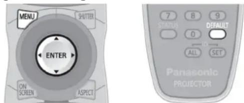 MENU SHUTTER ENTER ON SCREEN ASPECT 7 8 9 STATUS DEFAULT 0 ALL SET Panasonic PROJECTOR