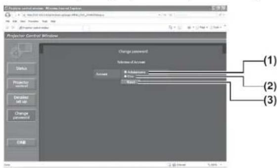 Project Control Window - Windows Internet Explorer Status Projector Number of Deleted MT UP Change Extinction Change password Information of Account Add Account Delete Base (1) (2) (3)