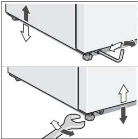 Diagram illustrating mechanical assembly steps with upward and downward arrows indicating movement or force direction