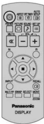 AUTO ASPECT OFF TIMER SETUP PICKSSE PICTURE SOUND SET UP MUTE VOL N - + INPUT RECALL MULTI-RP SWAP SELECT MOVE ZOOM Panasonic DISPLAY