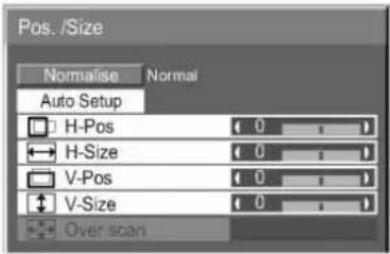 Pos. /Size Normalise Normal Auto Setup H-Pos (0) H-Size (0) V-Pos (0) V-Size (0) Over scan