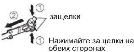 ① защелки ② ① Нажимайте защелки на обеих сторонах