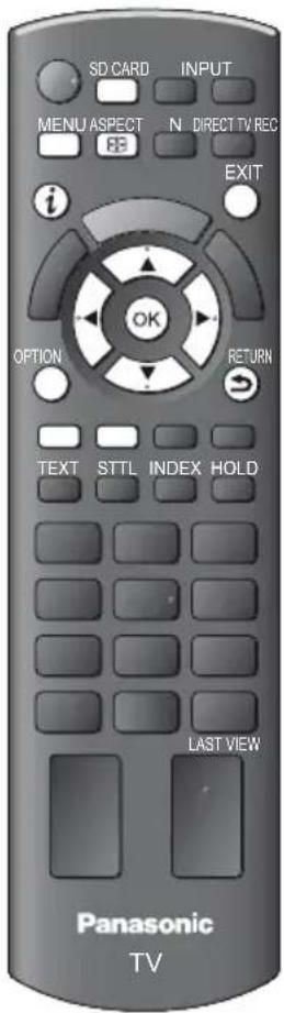 SD CARD INPUT MENU ASPECT N DIRECT TV REC EXIT i OK OPTION RETURN TEXT STTL INDEX HOLD LAST VIEW Panasonic TV