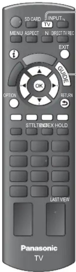 SD CARD INPUT TV MENU ASPECT N DIRECT TV REC EXIT GUIDE OPTION RETURN STTLTBIDEX HOLD LAST VIEW Panasonic TV