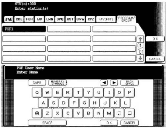 SIN(s):000 Enter station(s) #AU CDE FGH IJK LMN OPQ RST UVW XYZ FAVORITE PROGRAM/ GROUP POP1 OK ↑ 01 01 ↓ CANCEL POP User Name Enter Name CAPS NUMBER C/ SYMBOLS BACK SPACE Q W E R T Y U I O P A S D F G H J K L @ Z X C V B N M SPACE 0 K CANCEL