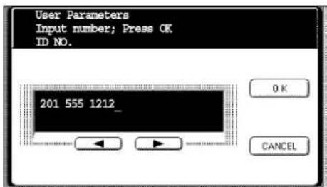User Parameters Input number; Press OK ID NO. 201 555 1212_