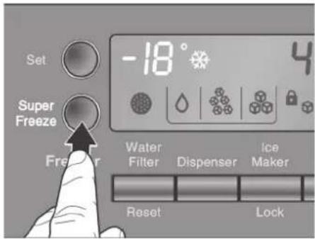 Beállítás Super Freeze -18° Víztisztító Adagoló Jégkészítő Visszaállítás Zár