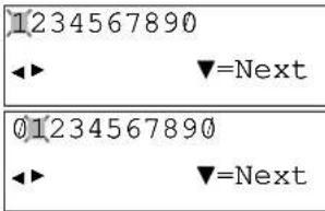 1234567890 ◀▶ ▼=Next 01234567890 ◀▶ ▼=Next