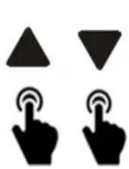 Four black icons: two triangles and one hand with circular pulses, arranged in a 2x2 grid (no text or symbols)
