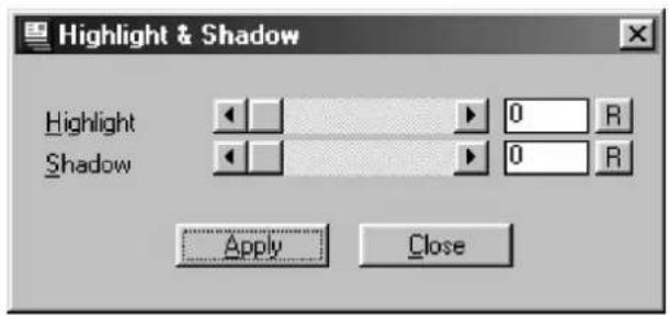 Highlight & Shadow Highlight Shadow Apply Close
