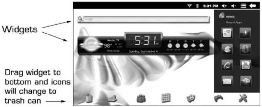 Widgets Drag widget to bottom and icons will change to trash can