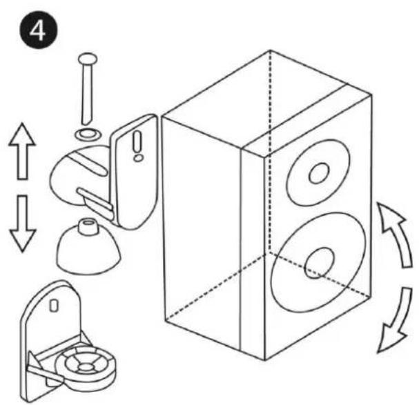 Technical diagram showing assembly steps of a speaker with labeled components and directional arrows indicating motion.