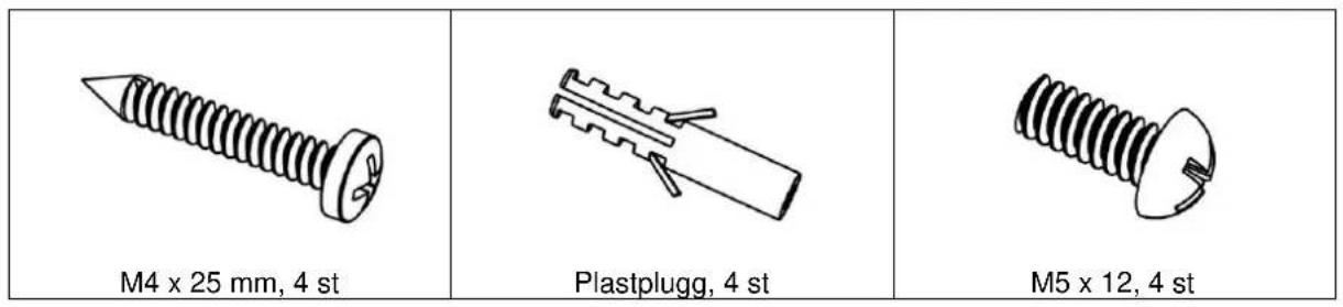 M4 x 25 mm, 4 st Plastplugg, 4 st M5 x 12, 4 st