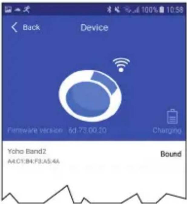 Back Device Firmware version 6d-73.00.20 Charging Yoho Band2 A4:C1:B4:F3:A5:4A Bound