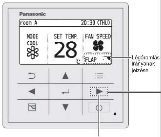 Panasonic room A 20:30 (THU) MODE SET TEMP. FAN SPEED COOL 28 °C FLAP Légáramlás irányának jelzése