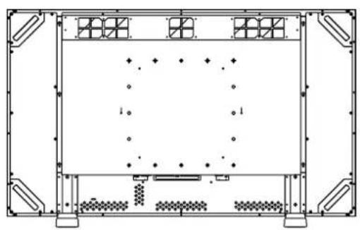 Technical line drawing of a rectangular enclosure with ventilation grilles and mounting feet (no text or symbols)