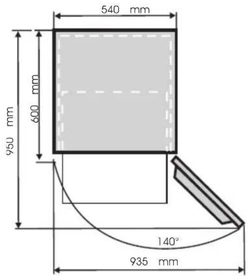540 mm 600 mm 950 mm 140° 935 mm