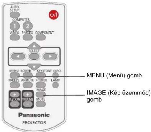 AUTO SETUP COMPUTER 1 2 VIDEO S-VIDEO COMPONENT SELECT MENU SCREEN KEYSTONE INFO. FREEZE AV MUTE P-TIMER LAMP IMAGE 0.200M VOLUME MOUTS Panasonic PROJECTOR MENU (Menü) gomb IMAGE (Kép üzemmód) gomb