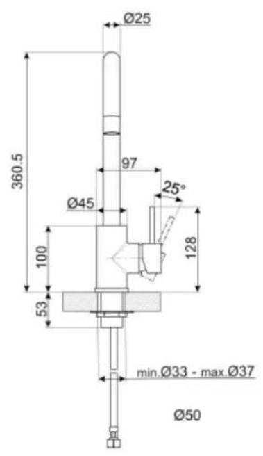 Ø25 360.5 97 Ø45 25° 100 128 53 min.Ø33 - max.Ø37 Ø50