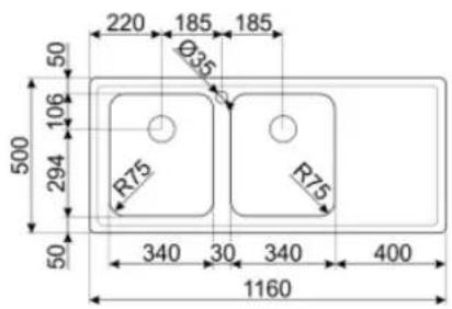 220 185 185 Ø35 50 106 500 294 R75 R75 50 340 30 340 400 1160