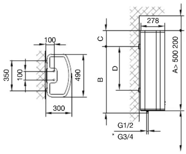 350 100 100 490 300 100 278 A>500 200 C D B G1/2 * G3/4