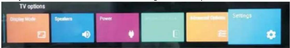 TV options Display Mode Speakers Power Microsoft Options Settings