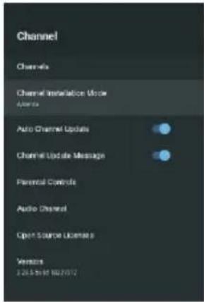 Channel Channels Channel Installation Window Access Auto Channel Updates Channel Update Message Parental Controls Audio Channel Open Source Licenses Version: 3.26.5.01.10027072